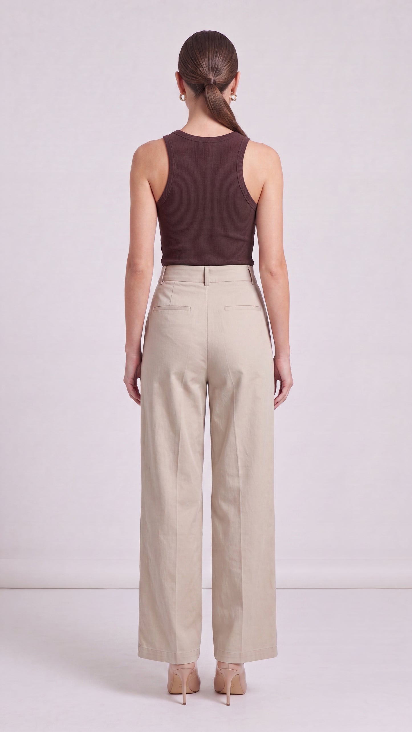 Cream High Waist Wide Leg Pants
