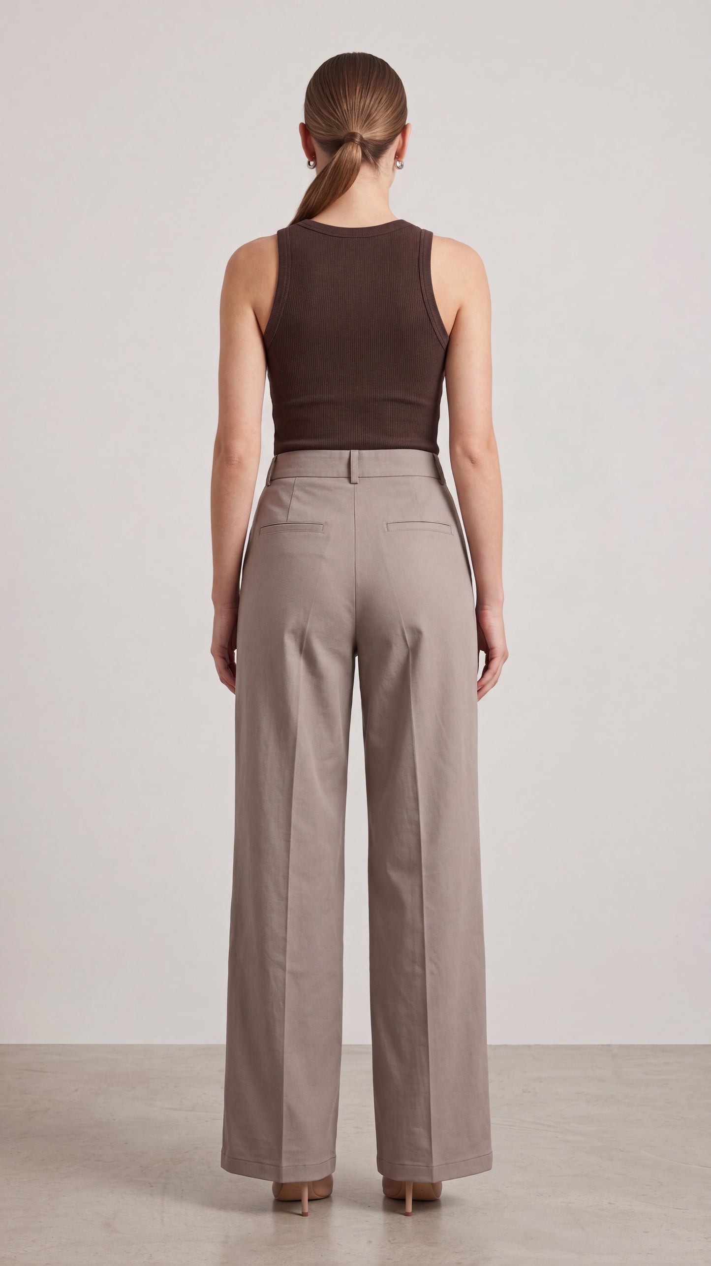 Khaki high waist wide leg pants - walking view