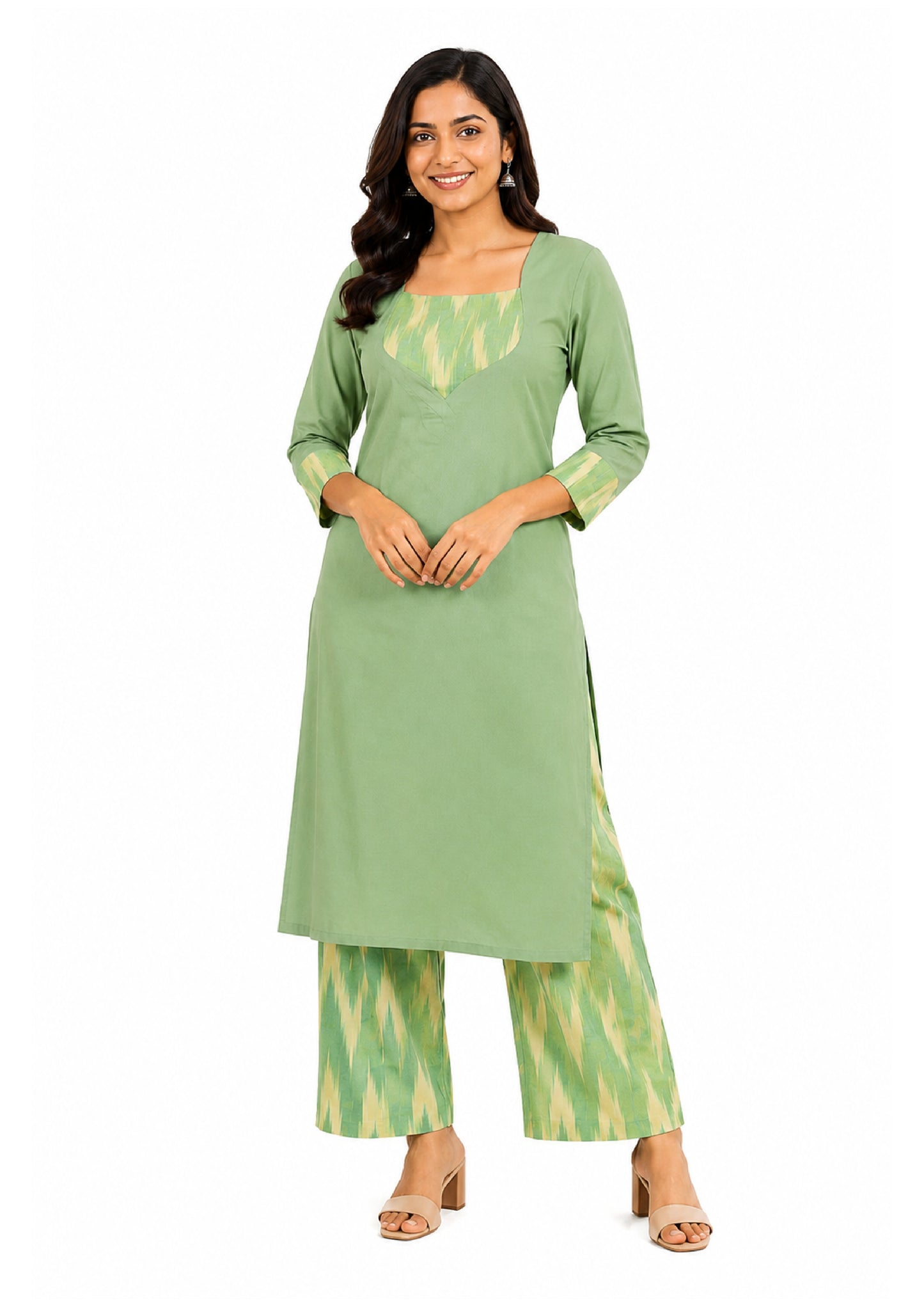 Lime Ikat Kurta Pant Set