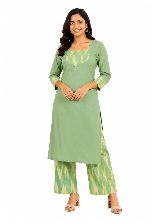 Lime Ikat Kurta Pant Set