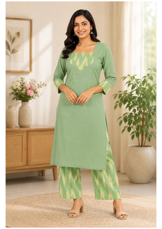 Lime Ikat Kurta Pant Set