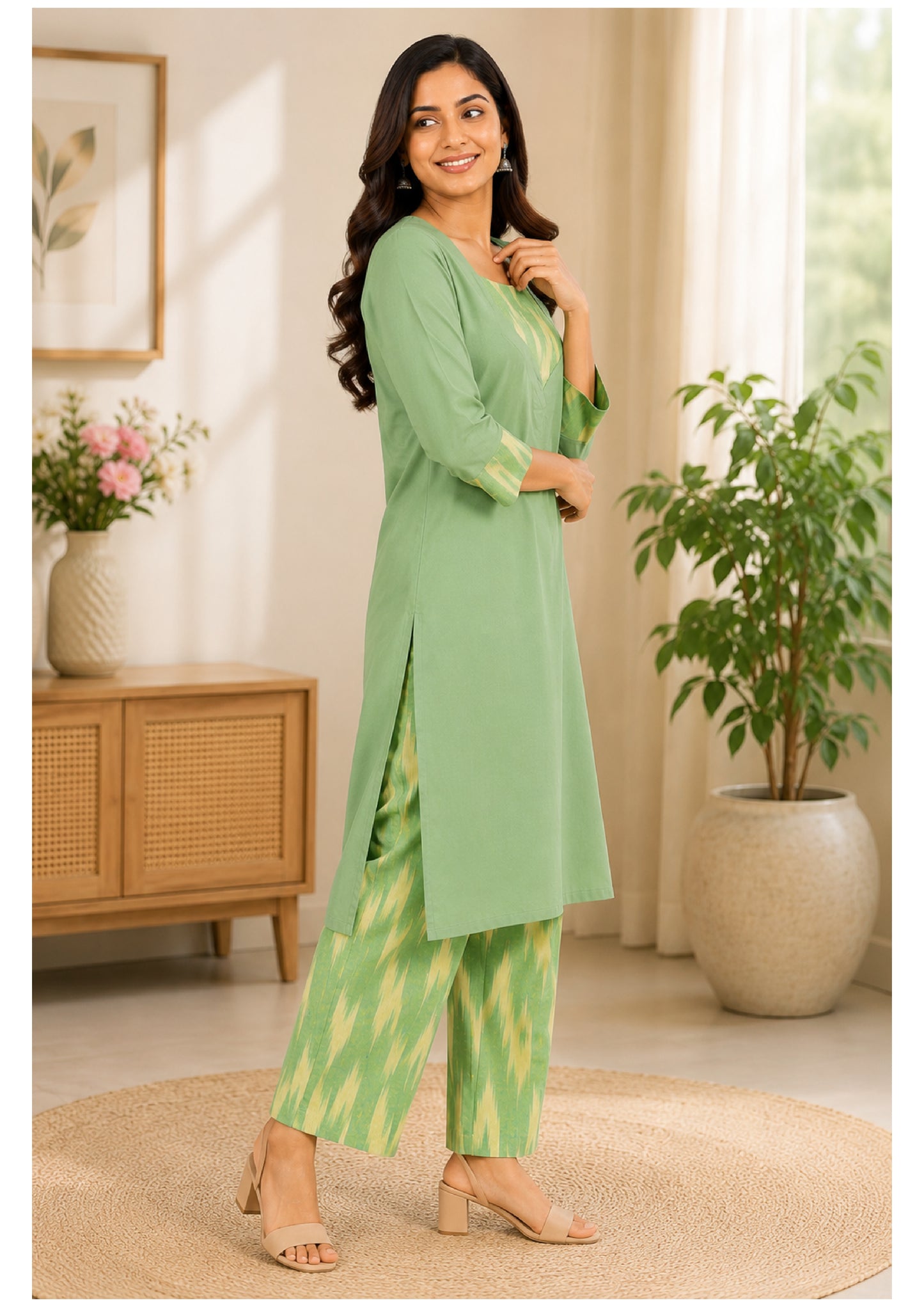 Lime Ikat Kurta Pant Set