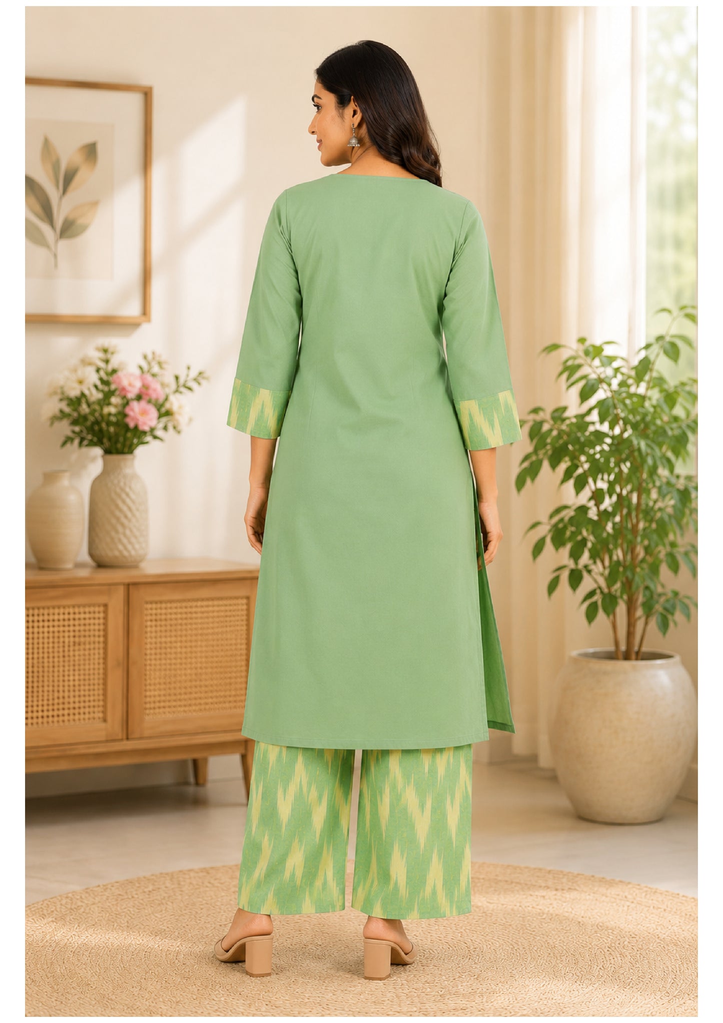 Lime Ikat Kurta Pant Set