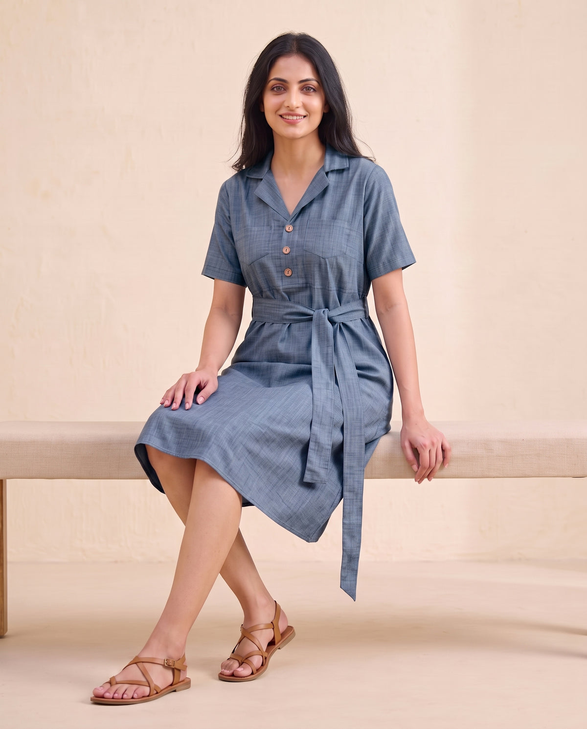 Denim Waist-Belt Frock