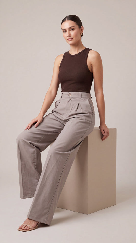 Khaki high waist wide leg pants - back view