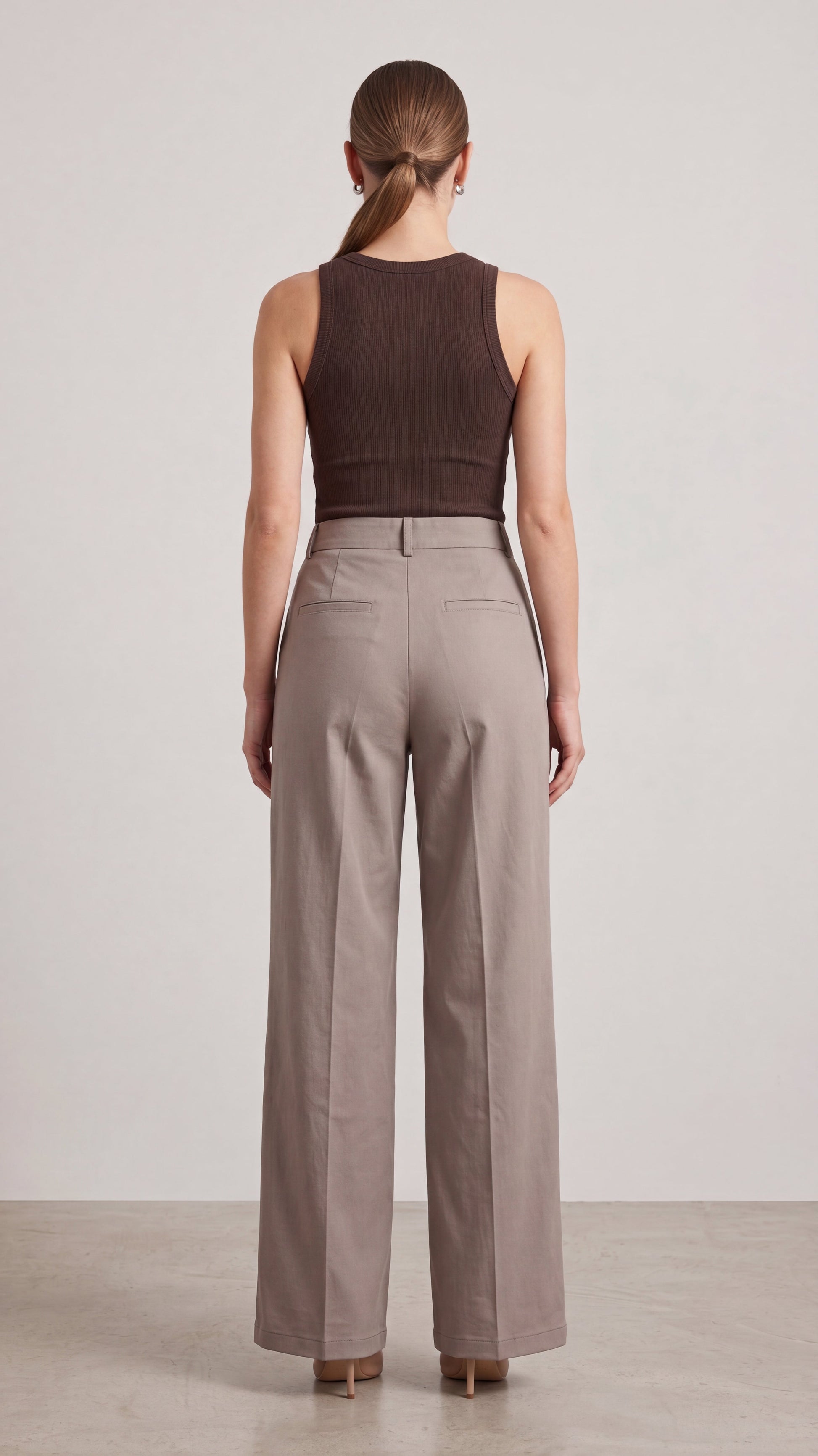 Khaki high waist wide leg pants - walking view