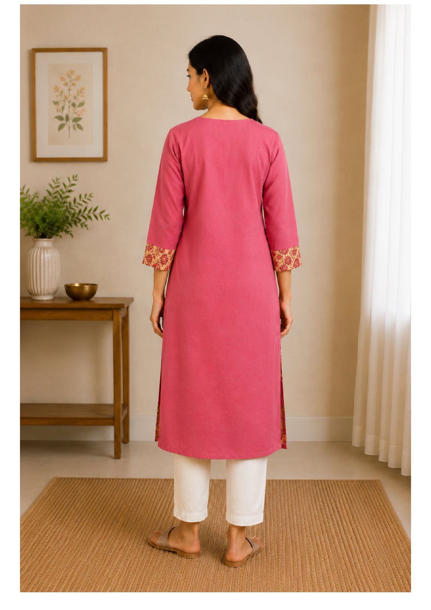 Floral Asymmetry Kurta - Rose Pink