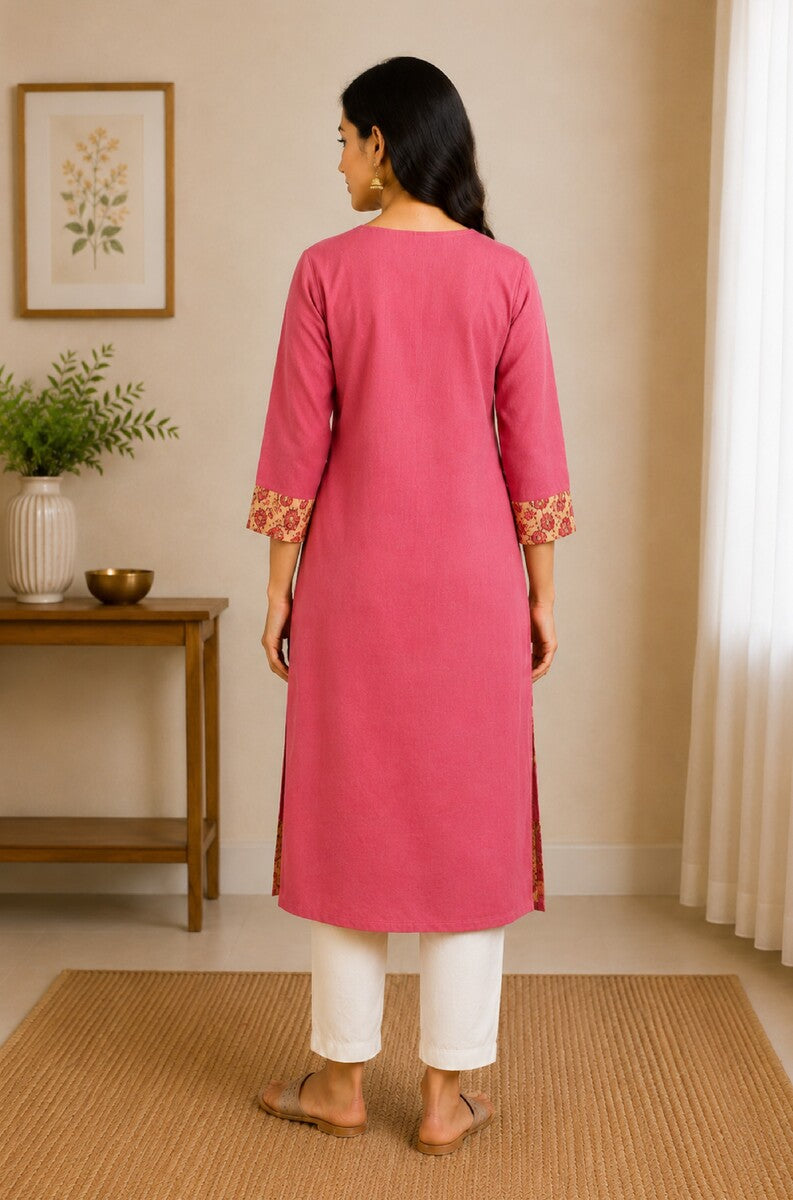 Floral Asymmetry Kurta - Rose pink with multicolour floral print