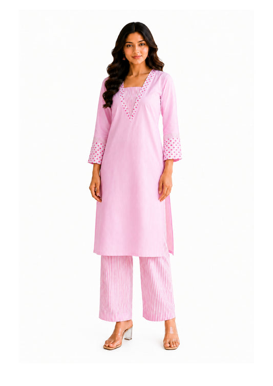 Polka Pastel Kurti & Pant Set