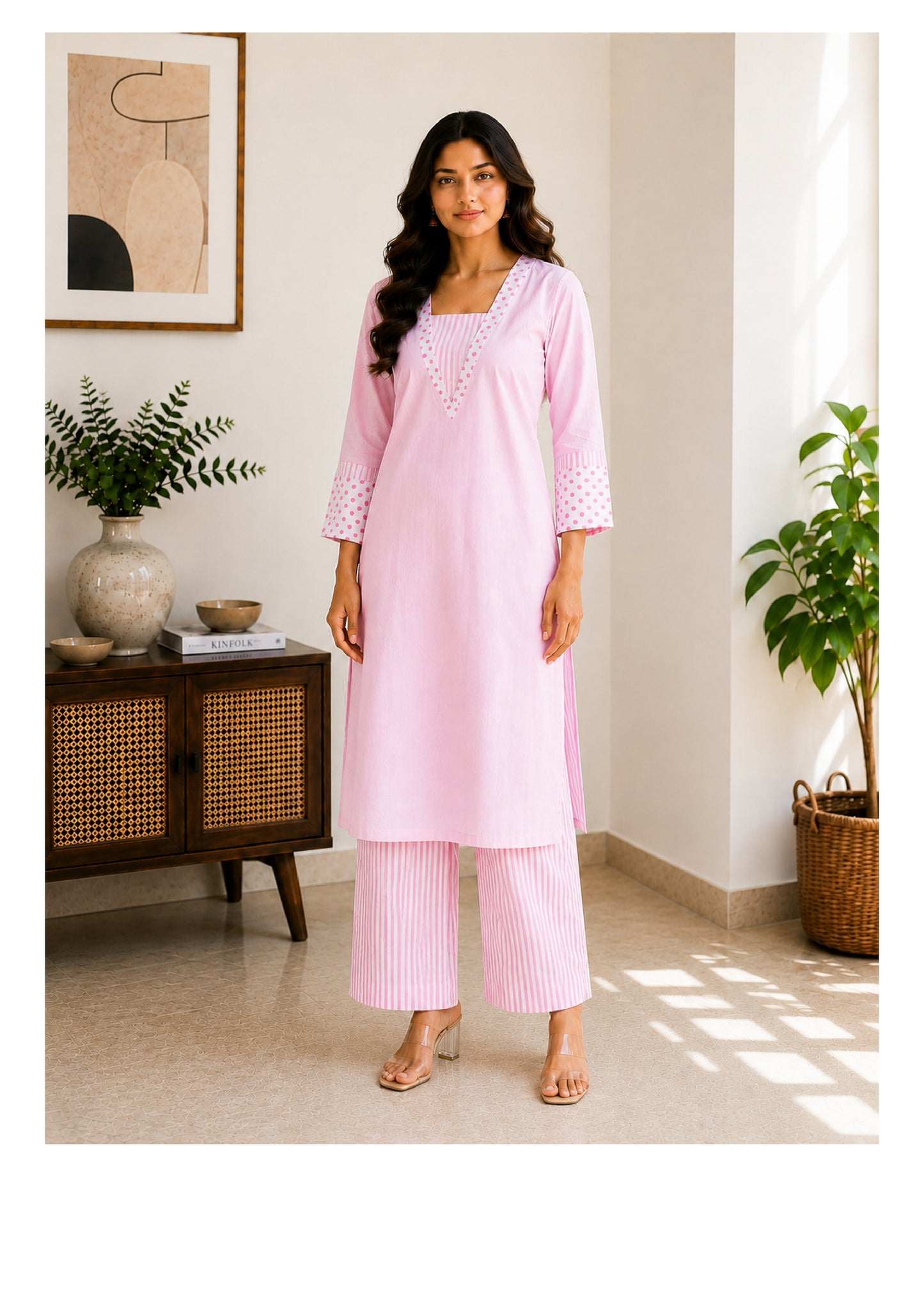 Polka Pastel Kurti & Pant Set