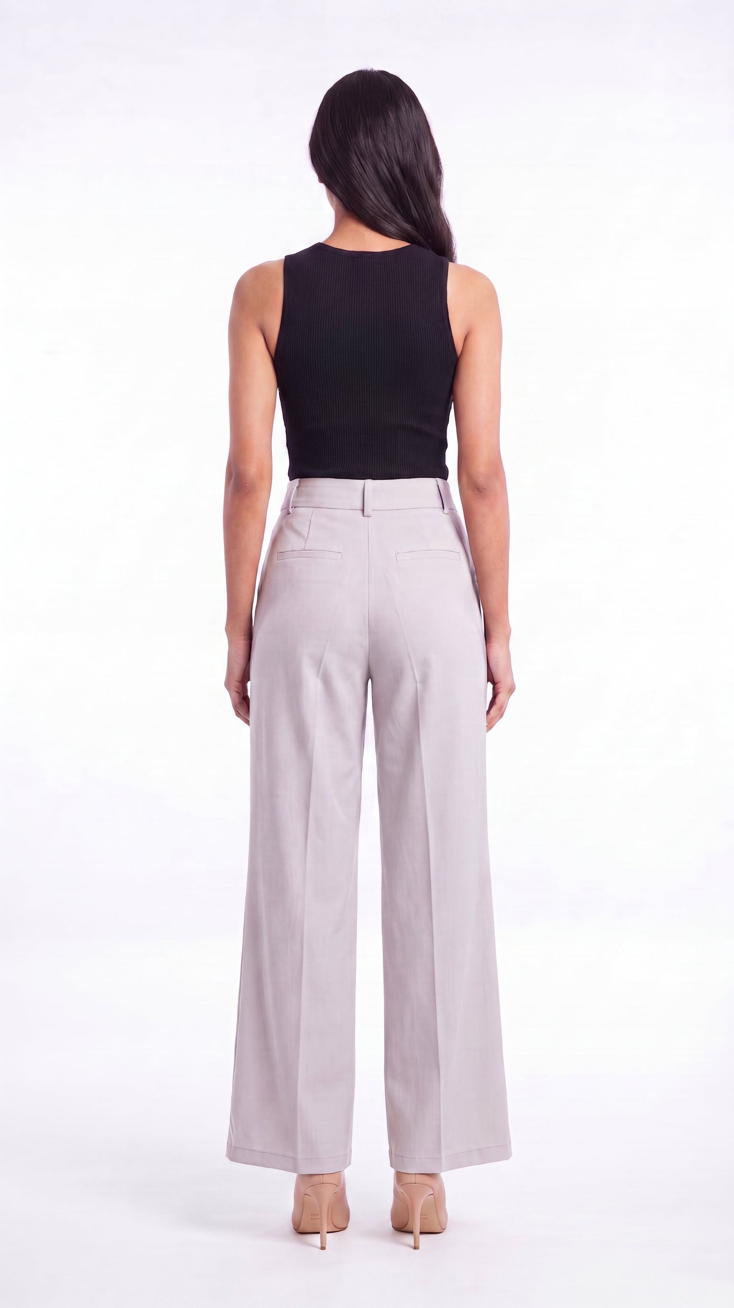 Steel grey high waist wide leg pants - back view