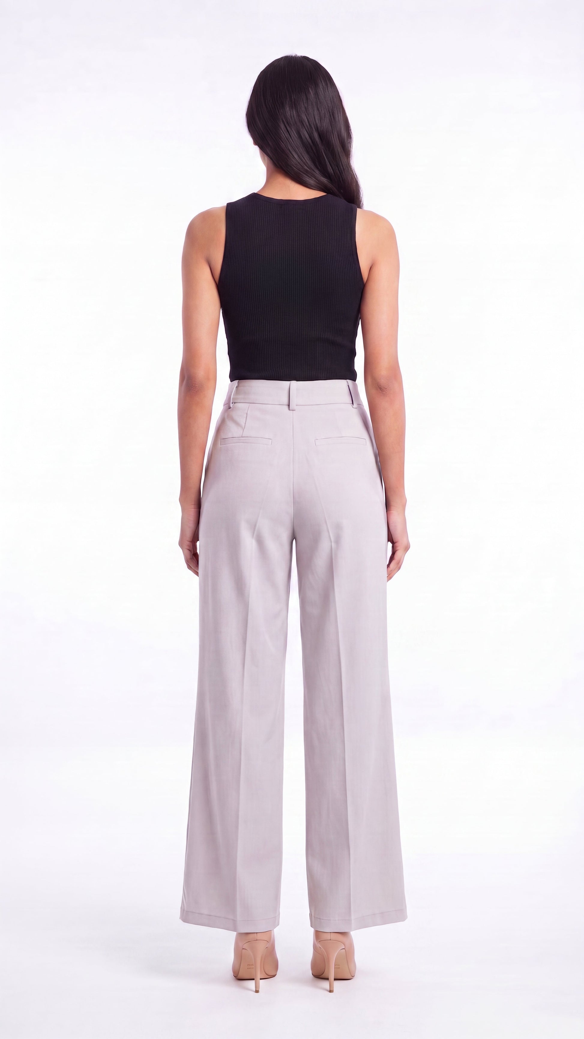 Steel grey high waist wide leg pants - back view