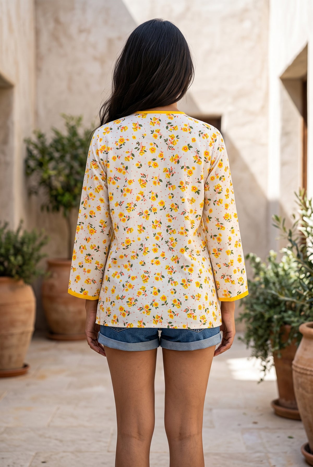 Yellow Floral Angrakha short-Kurti